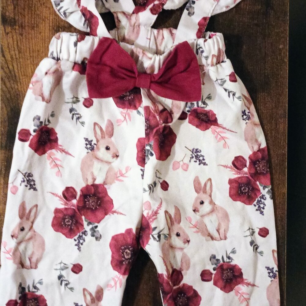 Bunny print overalls - size 12months
